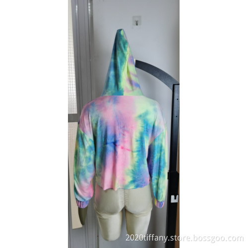 Wholesale Women's Color Tie Dyed Short Hoodie